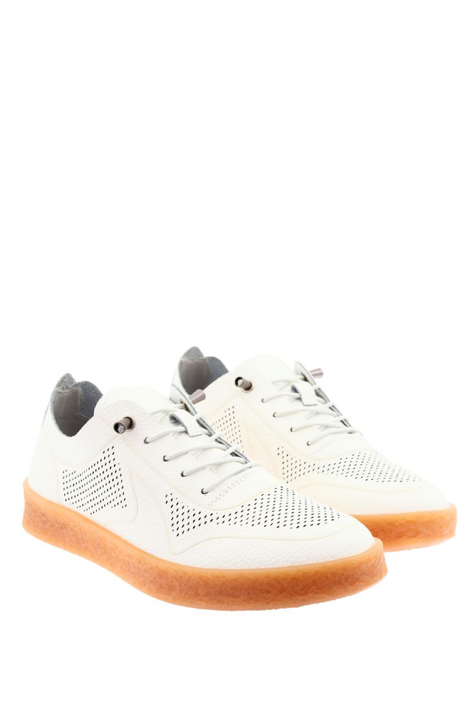 Білі шкіряні ажурні спортивні туфлі на плоскому ходу 