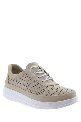 Skórzane półbuty na platformie beżowe