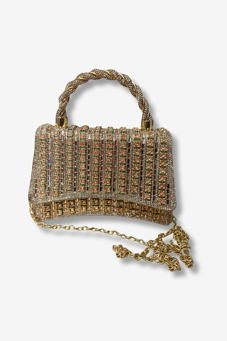 Kopertówka wizytowa z cyrkoniami w kolorze szampańskim