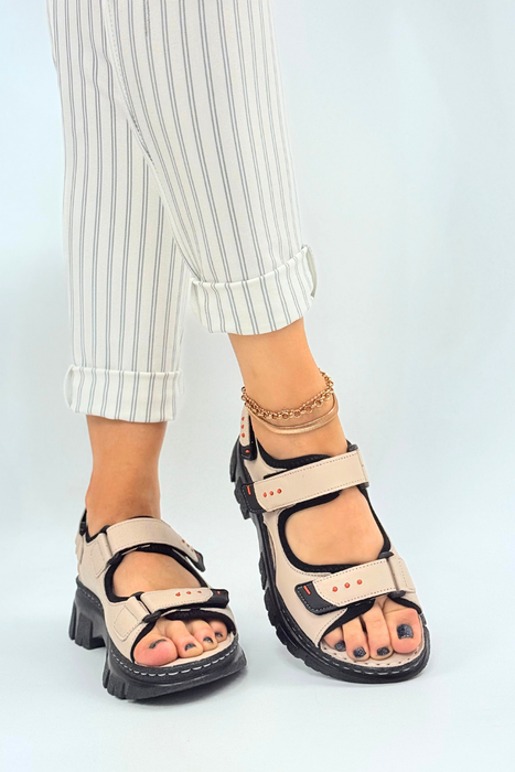 Beżowe sandały skórzane sportowe na rzep Artiker