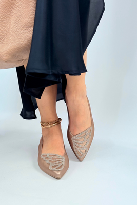 Жіночі золоті шкіряні човники на низькому каблуці