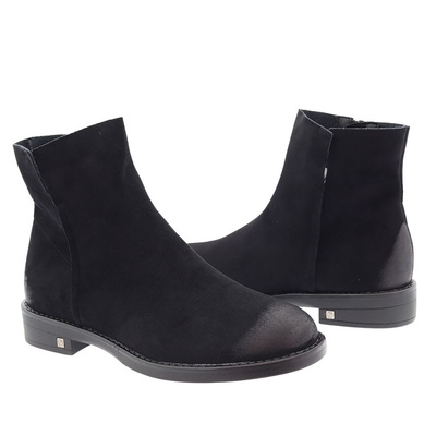 Czarne damskie zamszowe botki płaskie na zamek