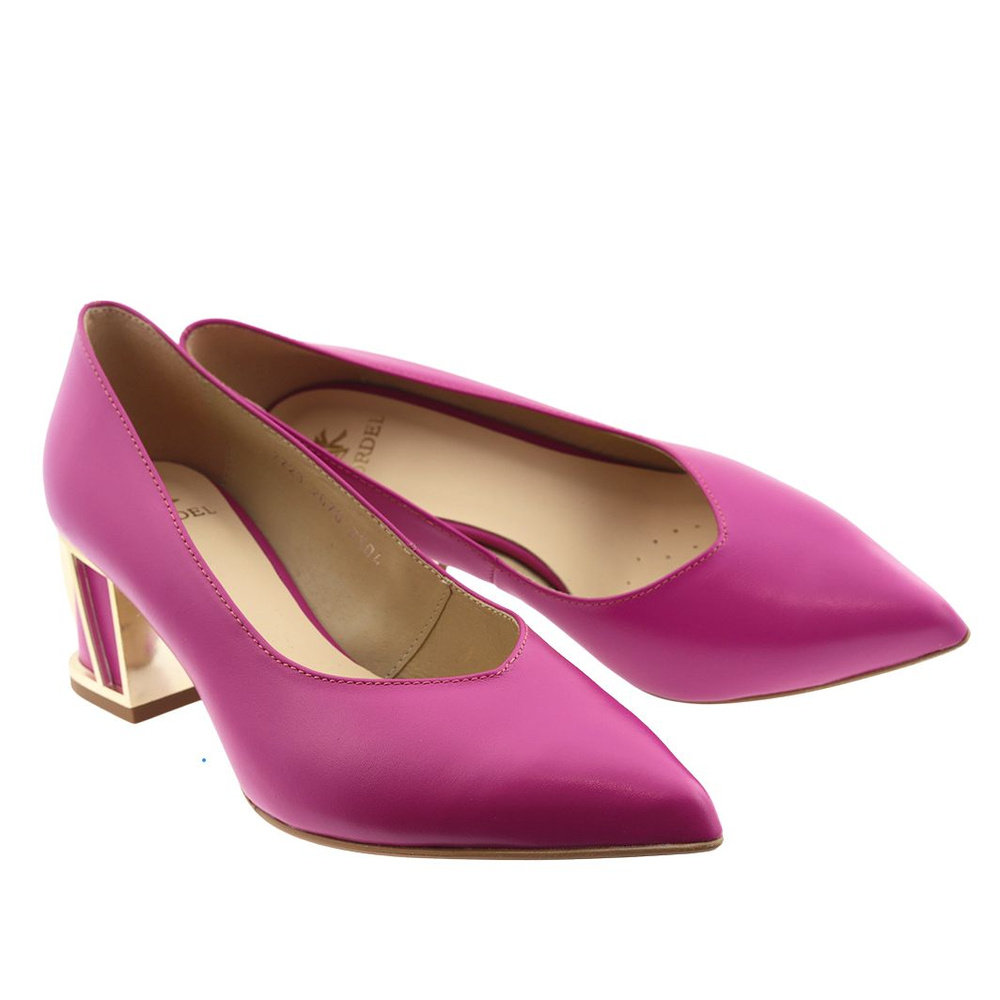 Шкіряні човники з декоративним блоком Kordel кольору фуксії