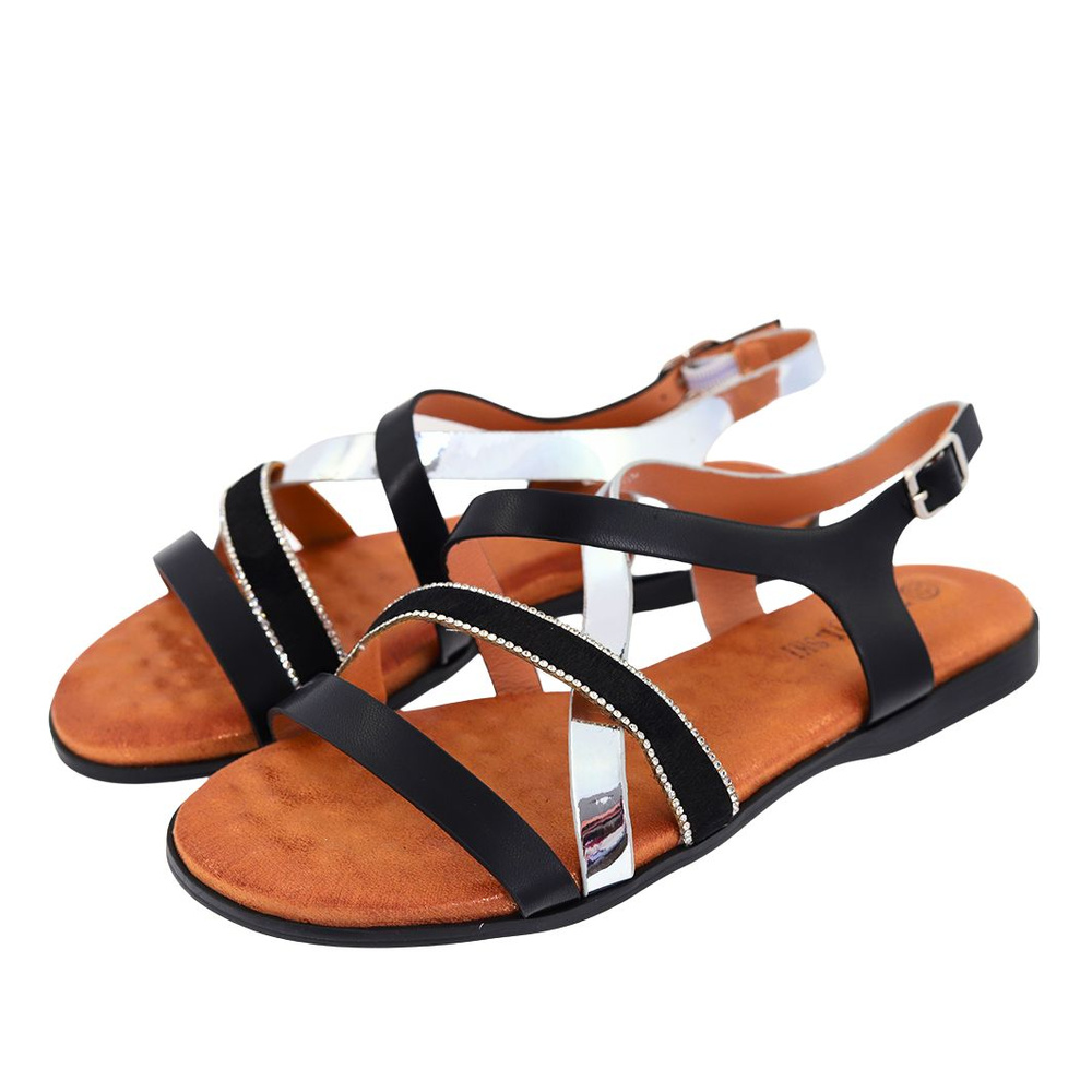 Чорні босоніжки на плоскій підошві з ремінцями T. Sokolski