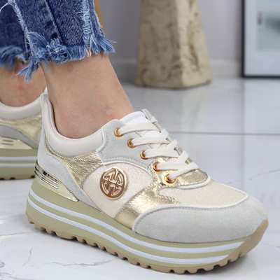 Sneakersy damskie zamszowe w złotym kolorze Potocki