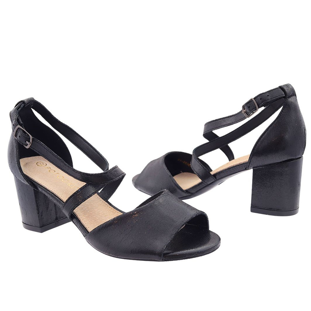Czarne damskie sandały z paskami na klocku