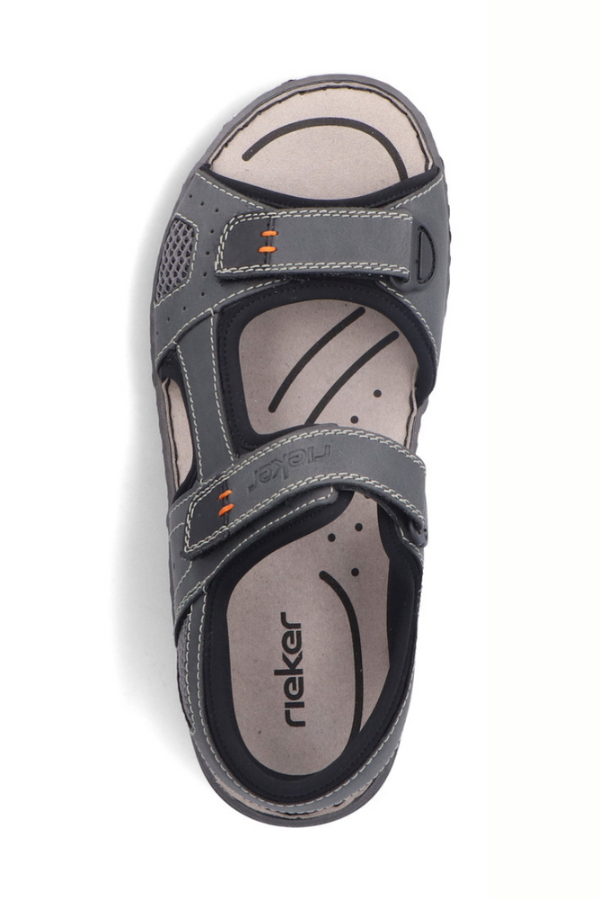 Beżowe sandały mocno zabudowane z ozdobnym kwiatkiem Rieker