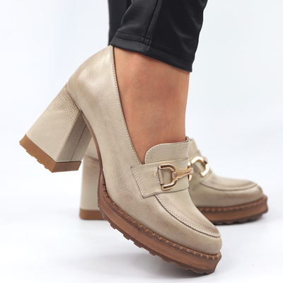 Бежеві шкіряні туфлі на високому каблуці Exquisite