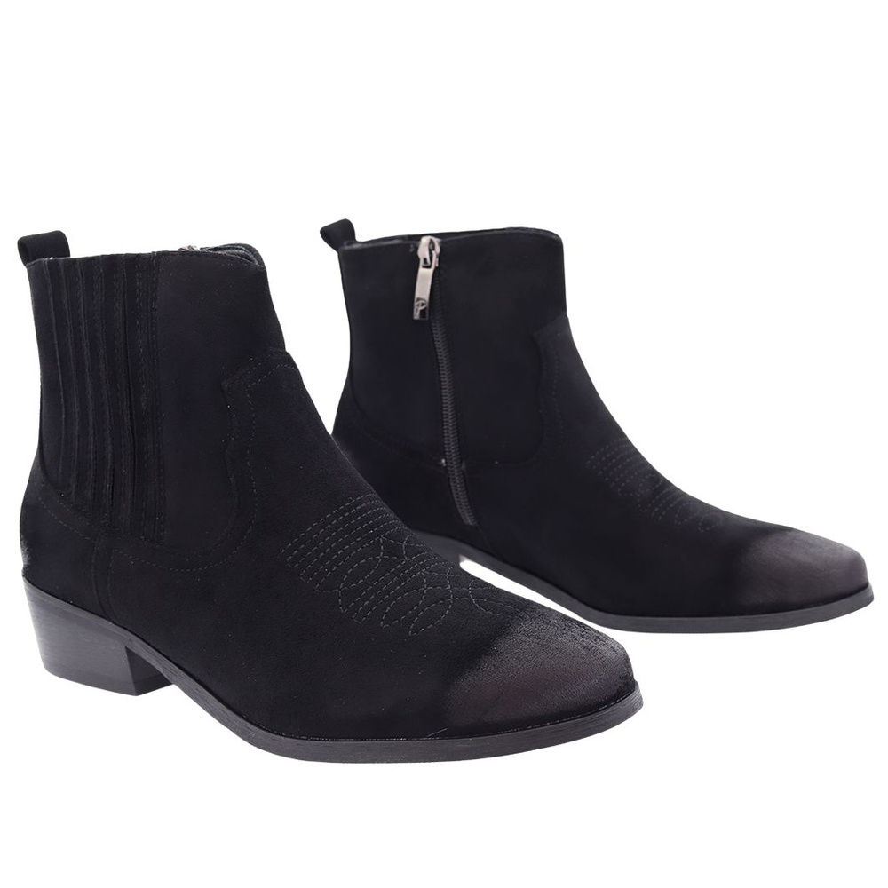 Чорні замшеві ковбойські чоботи з утеплювачем 