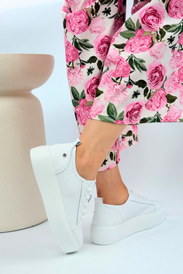 Sneakersy skórzane białe na grubej platformie Filippo