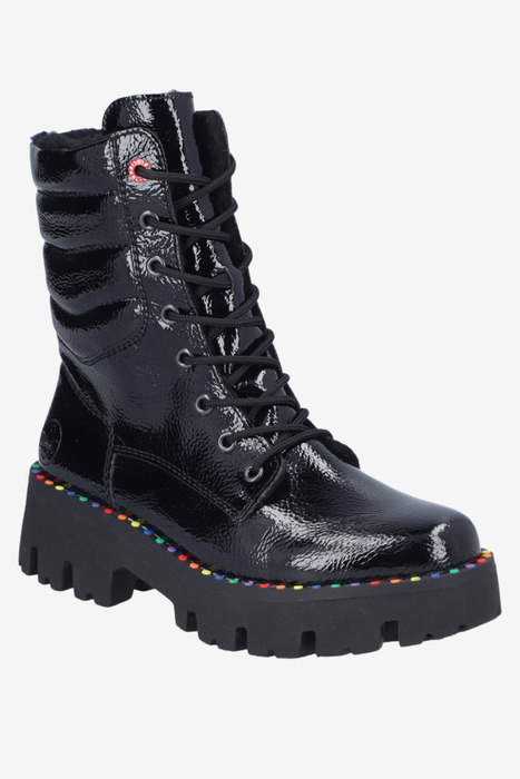 Жіночі бордові лаковані утеплені чоботи Rieker