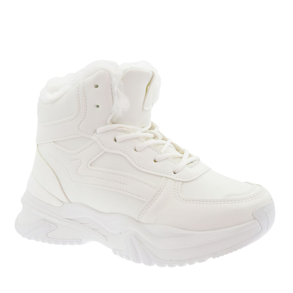 Sneakersy zimowe białe ocieplane sznurowane na platformie