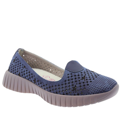 Жіночі сині ажурні туфлі на плоскому ходу