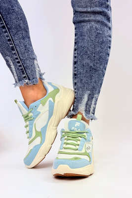 Biało niebieskie sneakersy sznurowane z ekoskóry Fila