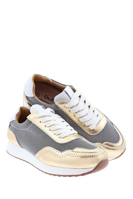 Beżowe sneakersy skórzane złote na platformie D&A