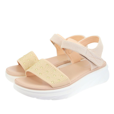 Sandały na rzep na koturnie beżowe Potocki