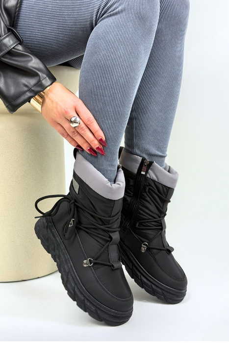 Śniegowce damskie sznurowane na platformie czarne