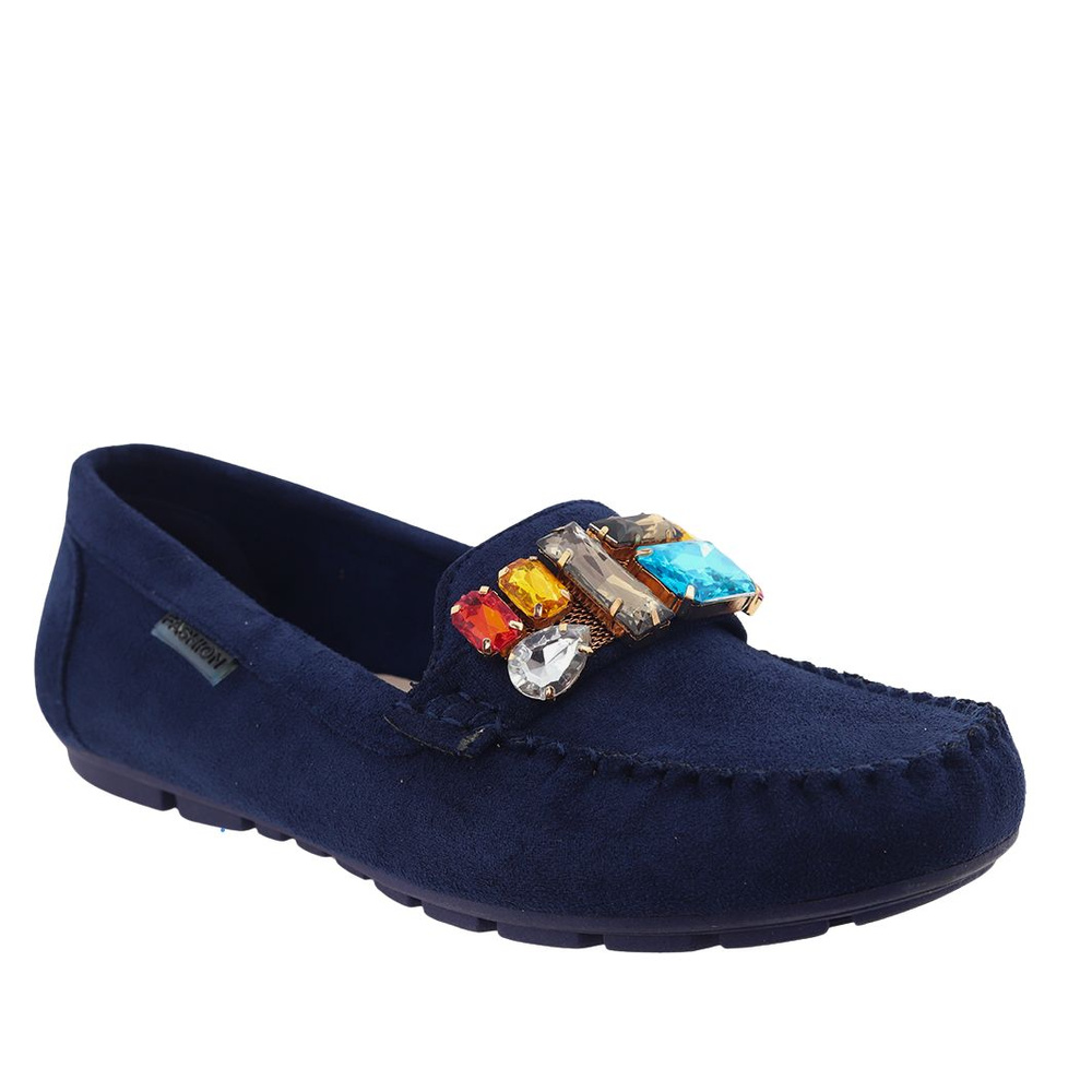 Mokasyny granatowe zamszowe z kryształami Vinceza