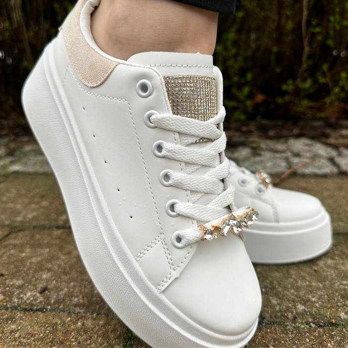 Sneakersy biało beżowe na grubej podeszwie Seastar