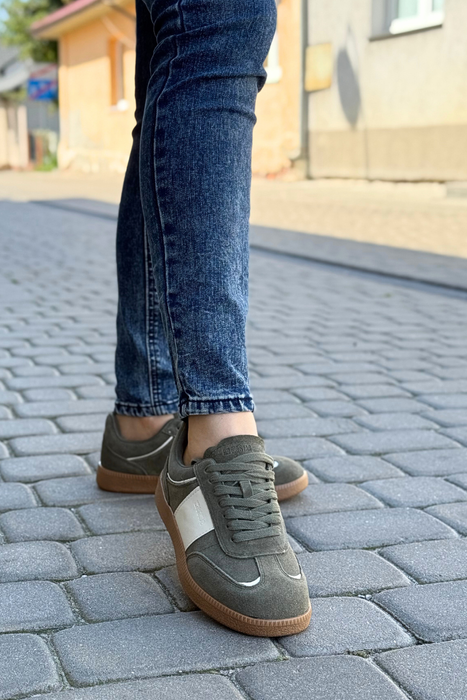 Khaki sneakersy damskie skórzane zamszowe Big Star