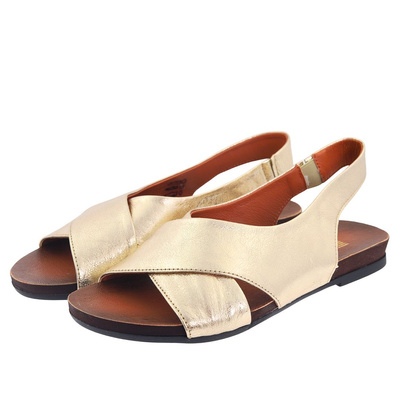 Skórzane sandały złote na płaskiej podeszwie Lemar