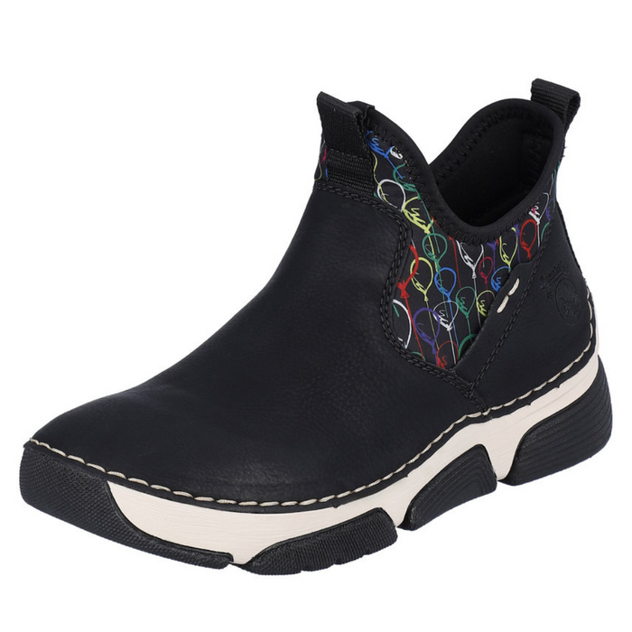 Чорні жіночі ботильйони Rieker з цікавим малюнком на верху