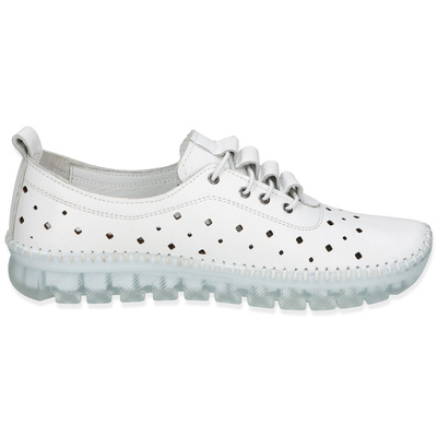Półbuty damskie skórzane białe ażurowe płaskie sznurowane