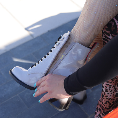 Botki lakierowane wysokie na obcasie szare S. Barski