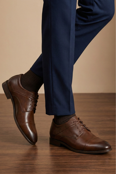 Чоловічі парадні шкіряні туфлі, коричневі, на шнурівці