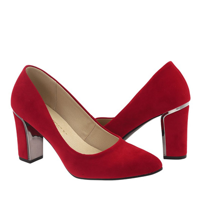 Czółenka zamszowe na słupku czerwone Dantex