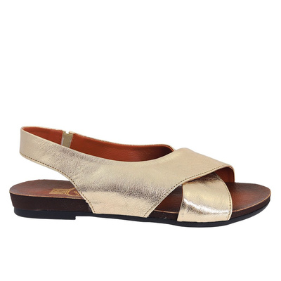 Skórzane sandały złote na płaskiej podeszwie Lemar