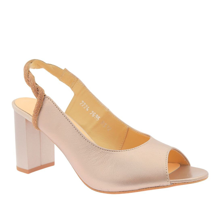 Жіночі золоті шкіряні босоніжки на високому каблуці