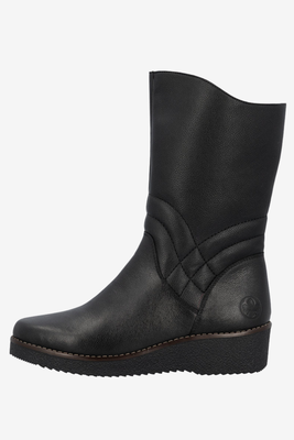 Botki damskie skórzane z wyższym stanem na koturnie czarne 