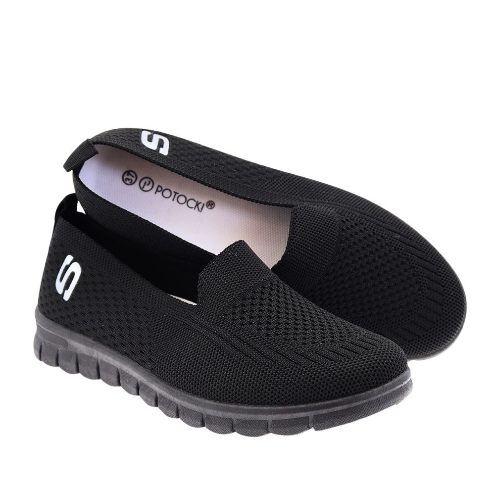 Tenisówki damskie czarne wsuwane Potocki 