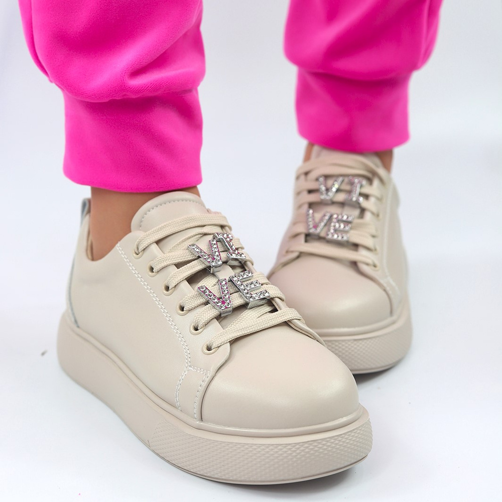 Sneakersy skórzane beżowe na platformie Vinceza