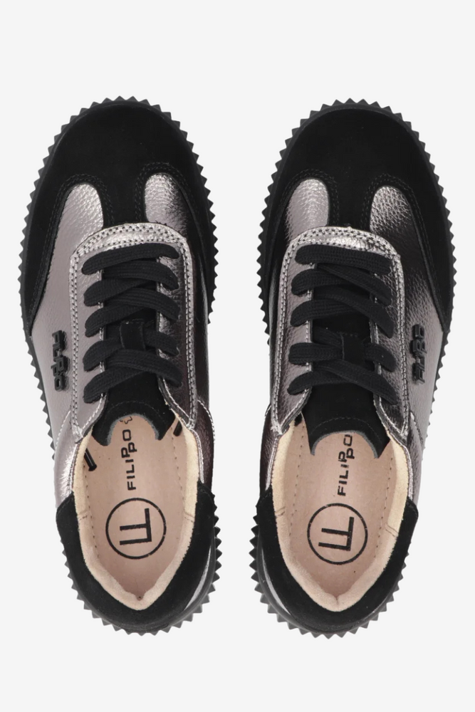 Metaliczne sneakersy skórzane na platformie Filippo