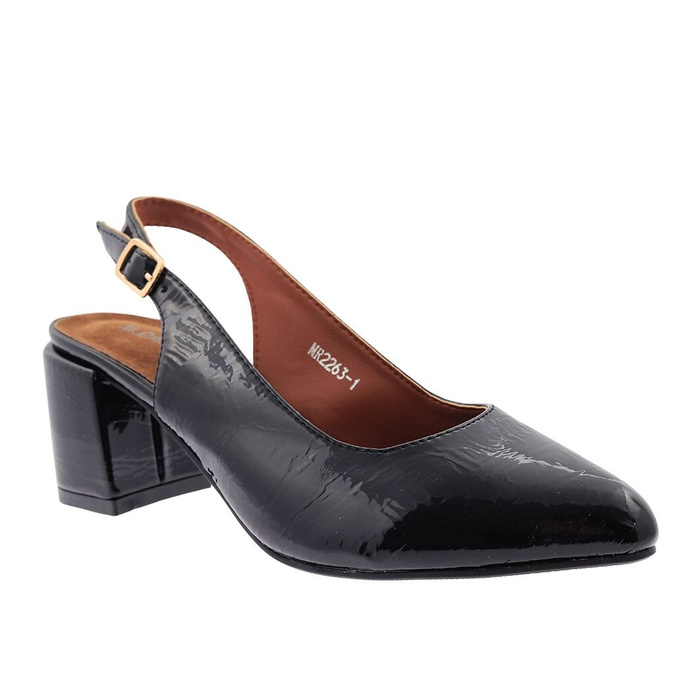 Czarne lakierowane czółenka damskie na klocku