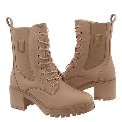 Botki na klocku damskie trapery beżowe Vinceza