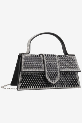 Torebka wizytowa w cyrkonie na zatrzask z łańcuszkiem czarna