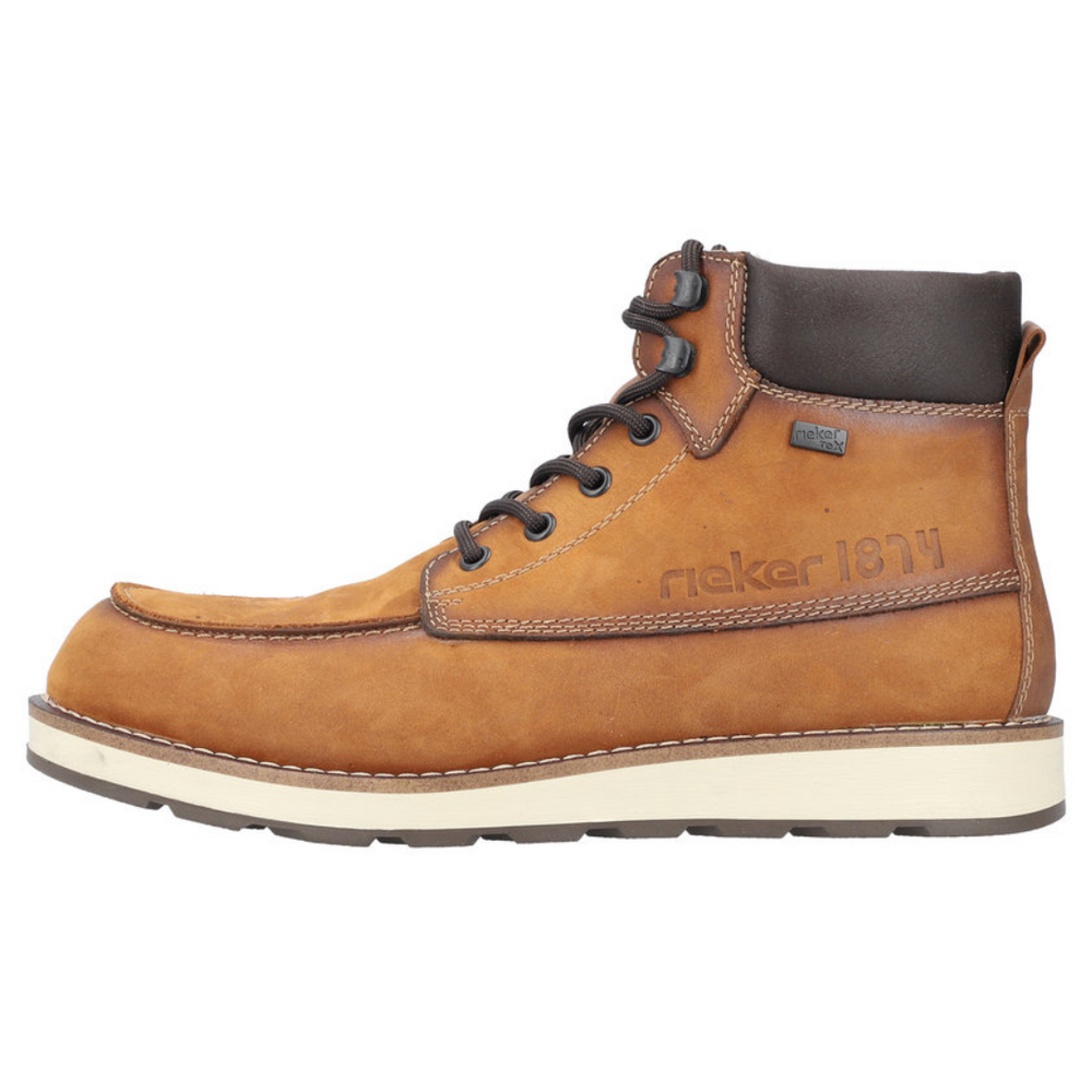 Trzewiki męskie Rieker ocieplane sznurowane z zamkiem w kolorze camel