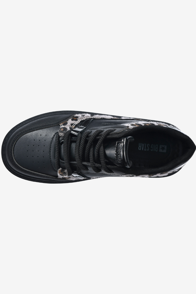 Czarne sneakersy na grubej platformie z ekoskóry z motywem panterki Big Star