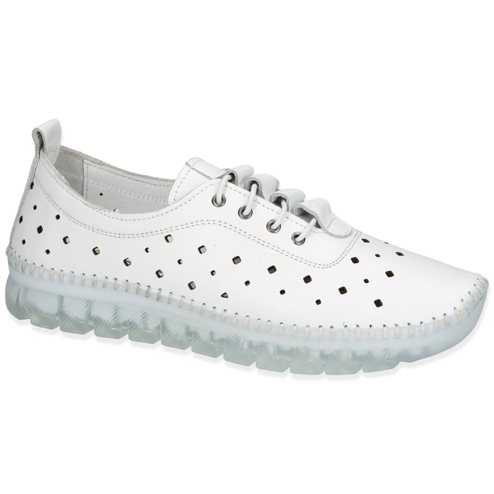 Półbuty damskie skórzane białe ażurowe płaskie sznurowane