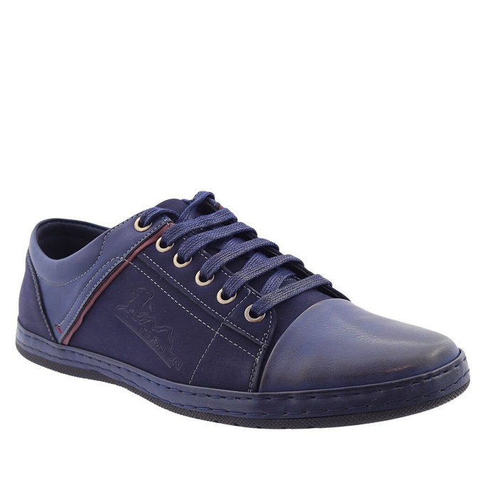 Чоловічі темно-сині кросівки на шнурівці з екологічної шкіри