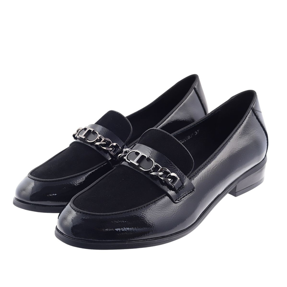 Чорні лаковані лофери з ланцюжком Potocki