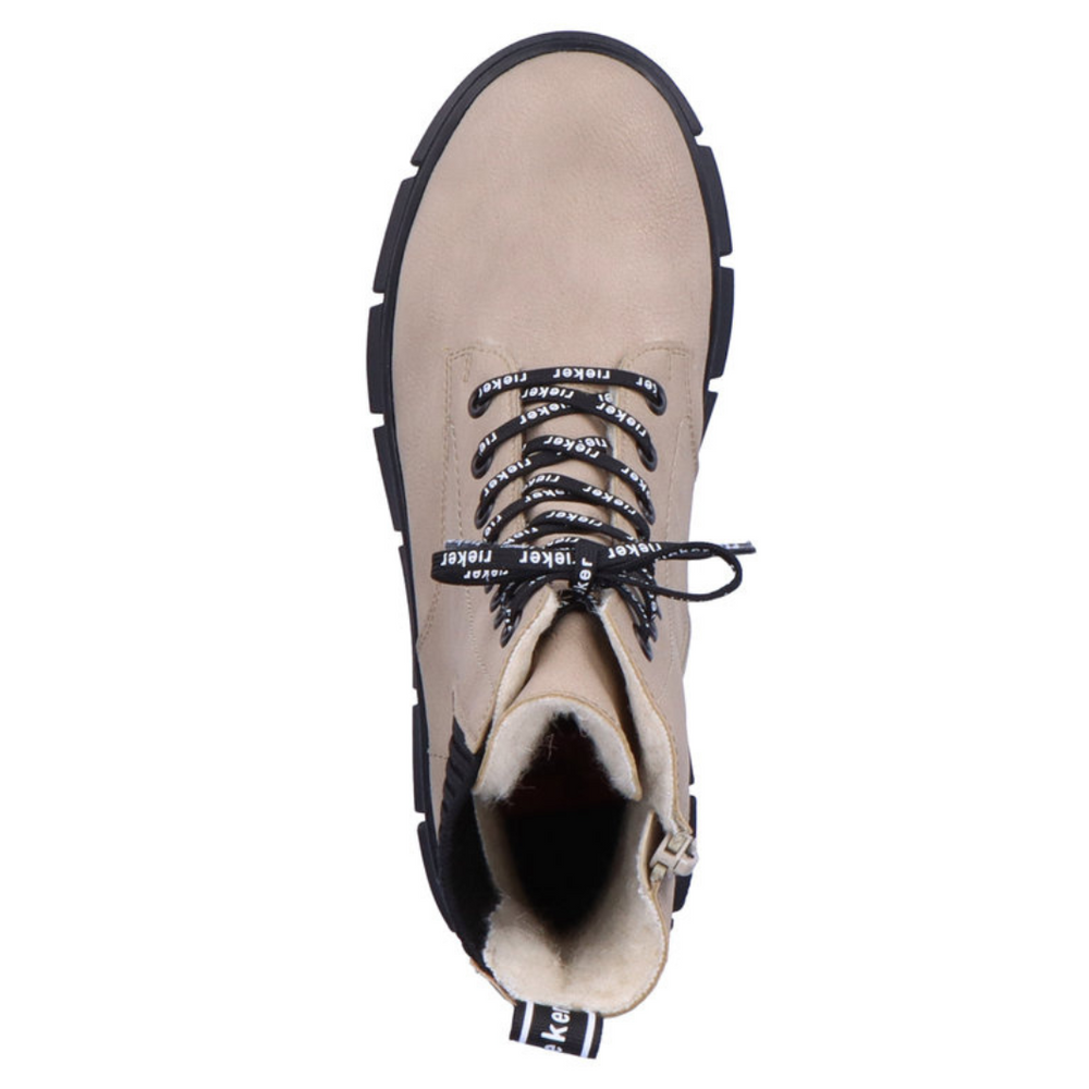 Чоботи жіночі бежеві високі, утеплені, на шнурівці, на блискавці