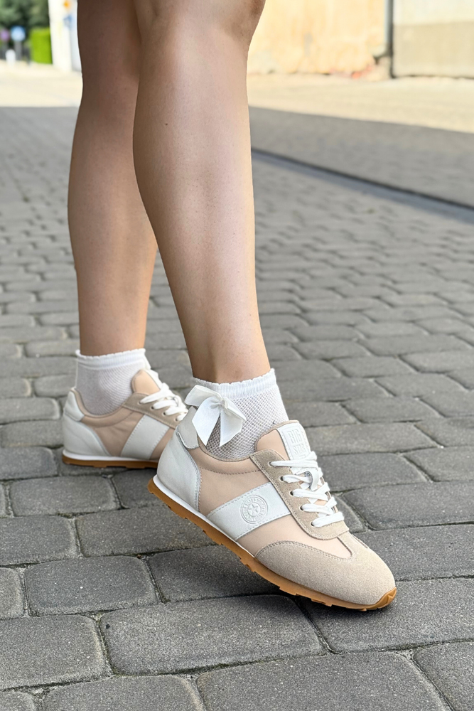 Beżowe sneakersy skórzane zamszowe sznurowane Big Star