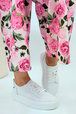 Sneakersy skórzane białe na grubej platformie Filippo