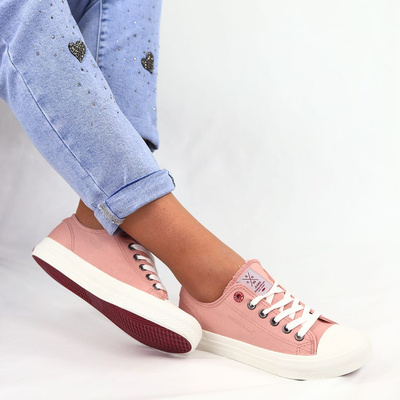 Жіночі рожеві кросівки Cross Jeans на шнурівці 