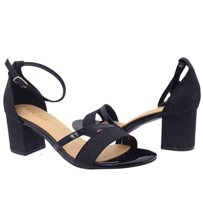 Чорні парчові босоніжки на колодці Vinceza