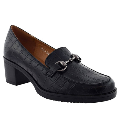 Półbuty czarne na obcasie ze zwierzęcym wzorkiem Vinceza